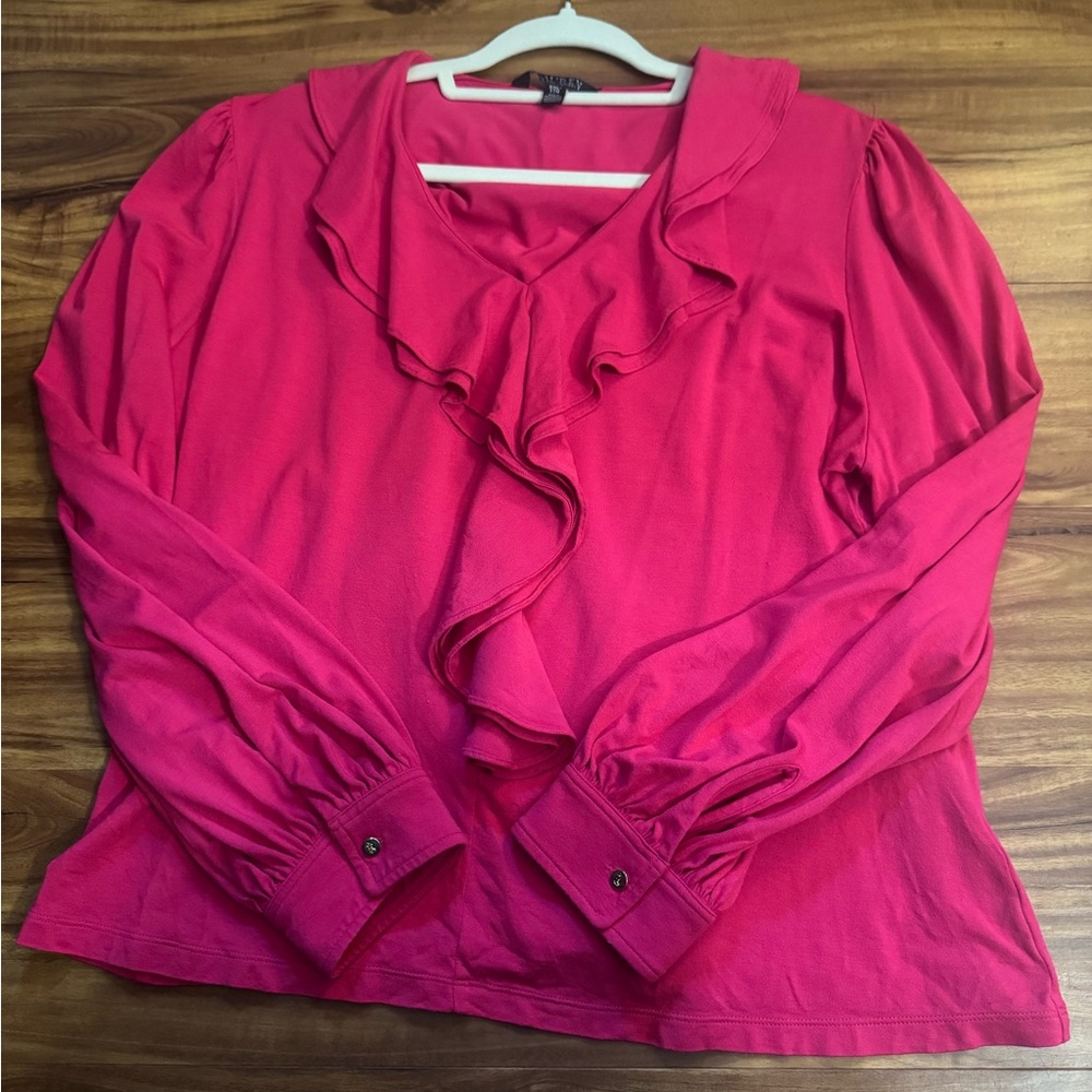 Ralph Lauren Black Label Vibrant Pink Ruffle Blouse
